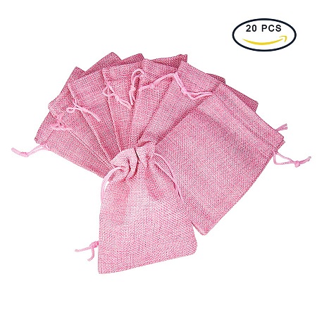 PandaHall Elite 20Pcs Burlap Small Drawstring Gift Bags Carrying Storage Pouch Wrap for Gift Party Wedding Size 13.5x9.5cm Flamingo Pink