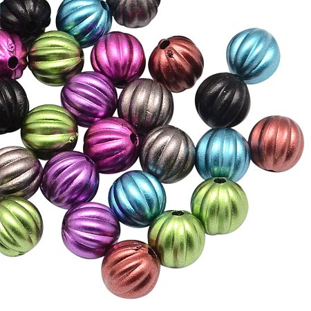 NBEADS 500g Matte Round Spray Painted Acrylic Corrugated Beads, Mixed Color, 10x10mm, Hole: 2mm; about 560pcs/500g