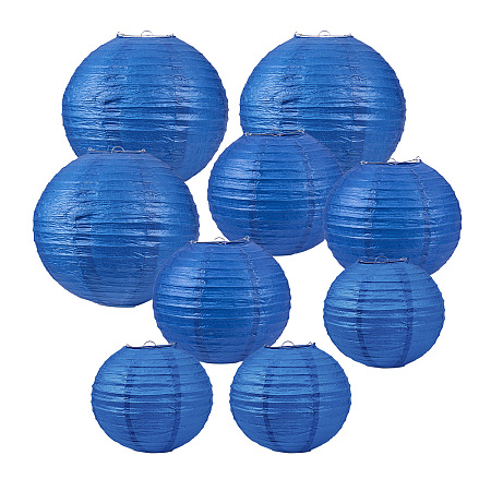 BENECREAT 21 Pack 3 Size Blue Paper Lanterns Round Paper Lamps for Birthday Wedding Party Baby Shower Decorations Crafts, Table and Wall Decoration