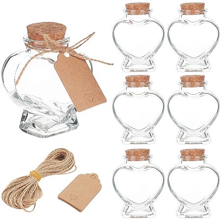 BENECREAT 8 Pack 60ml Heart Shaped Glass Favor Jars with Cork Lids, Label Tags and String for Candy, Spices Snacks Storage, Home Party Decortaion