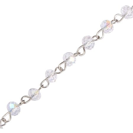 PandaHall Elite 5 Strands 3.3 Feet Faceted Crystal Glass Beads Chain with Platinum Eye Pin for Necklaces Bracelets Jewelry Making