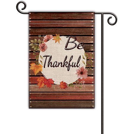GLOBLELAND Be Thankful Garden Flag Vertical Double Sided Flower Leaves Wooden Wall Yard Flag 12 x 18 Inch for Rustic Farmhouse Lawn House Outdoor Decoration