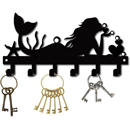 CREATCABIN Metal Key Holder Mermaid Hanger Organizer Rack Wall Mounted Decor Decorative 6 Hooks Ocean Heart for Entryway Kitchen University Dormitory,with Screws and Anchors 10.6inch x 5.3inch
