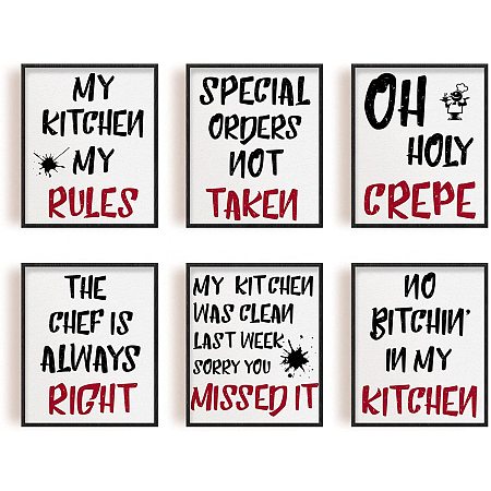 ARRICRAFT Kitchen Decor Painting Canvas Wall Art Black Red Kitchen Sign Canvas Hanging Painting Canvas Art 7.9x9.8inch Canvas Printing Artwork Wall Decoration Painting for Home Kitchen 6pcs/Set