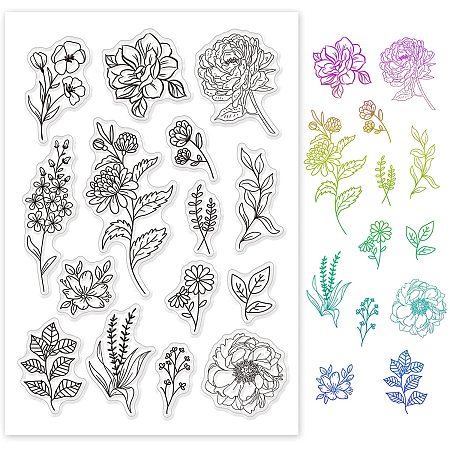 GLOBLELAND Flowers Clear Stamps Transparent TPR Stamp Acrylic Stamping Block for Card Making Decoration and DIY Scrapbooking