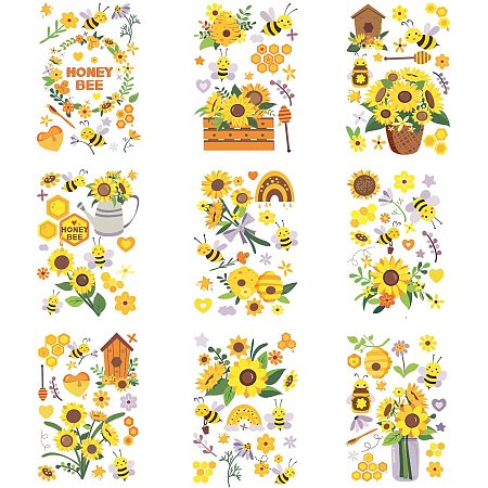 Arricraft 9pcs/Set Window Stickers Sunflower Bee Window Clings Floor Clings Self Adhesive Window for Halloween Party Decoration Acessories Halloween Themed Pattern Rectangle About 9.4x13.8inch