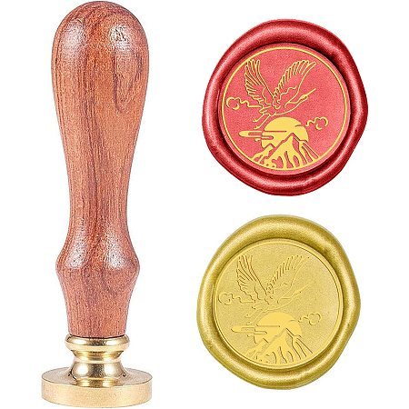 Pandahall Elite Wax Seal Stamp Kit, 25mm Crane Sunrise Retro Brass Head Sealing Stamps with Wooden Handle, Removable Sealing Stamp Kit for Wedding Envelopes Letter Card Invitations