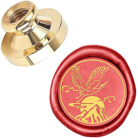 Pandahall Elite Wax Seal Stamp, 25mm Crane Sunrise Retro Brass Head Sealing Stamps, Removable Sealing Stamp for Wedding Envelopes Letter Card Invitations Bottle Decoration