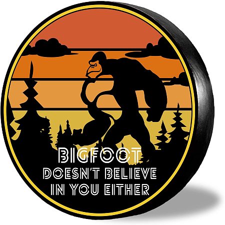 CREATCABIN Bigfoot Doesn't Believe in You Either Spare Wheel Tire Cover Protectors Funny Black Tire Covers Weatherproof Oxford Fabric for Trailer Truck Travel Trailer Rv SUV Universal Fit 15inch