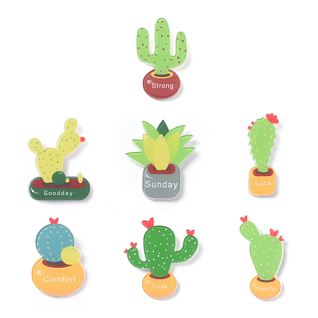 Arricraft Fridge Magnets Acrylic Decorations, Cactus, Mixed Shapes, Green, 7pcs/set
