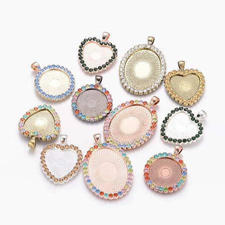 ArriCraft About 5pcs Closeout Sale, Alloy Rhinestone Pendant Cabochon Settings, Multi-Color, Mixed Shapes, Mixed Color, Tray: 18-30x25-40mm, 42x27x3mm, Hole: 4x7mm