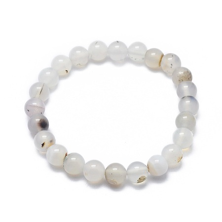 Honeyhandy Natural Agate Bead Stretch Bracelets, Round, 2-1/8 inch~2-3/8 inch(5.5~6cm), Bead: 8mm