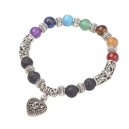 ARRICRAFT 10 Strands Stone Beaded Stretch Bracelets, Charm Bracelets, with Alloy Findings, Colorful, 2