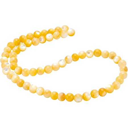 BENECREAT 1 Strand 6mm Beige Round Loose Shell Beads Mother of Pearl Semi Gemstone Beads for DIY Jewelry Making, Hole: 0.8mm
