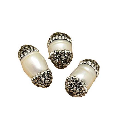 ARRICRAFT 10 pcs Oval Shell Pearl Beads with Polymer Clay Rhinestones for Jewelry DIY Craft Making, White