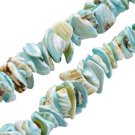 Arricraft 10 Stands Blue Mixed Shapes Dyed Sea Shells Spiral Seashells Gemstone Beads for Necklace, Bracelet, Jewelry Making, Home and Wedding Decor (15.7