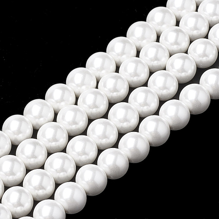 ARRICRAFT Shell Pearl Beads Strands, Round, White, 6~6.5mm, Hole: 0.8mm, about 69pcs/strand, 16.5 inches