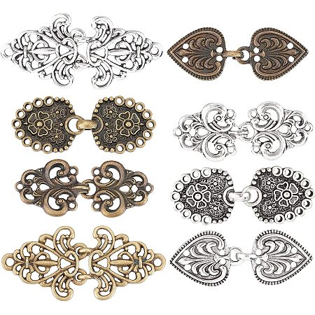 GORGECRAFT 8Pcs 4 Styles Vintage Cape Clip Antique Silver Bronze Dresses Shawl Clips Alloy Sweater Retro Hollow Filigree Flower Heart Brooches Celtic for Shirt Cardigans Collar Women Supplies