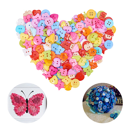 PandaHall Elite About 285 Pcs Acrylic Resin Buttons Flat 2 and 4 Holes Craft Button 10 Shapes for Sewing DIY Crafts Mixed Colors