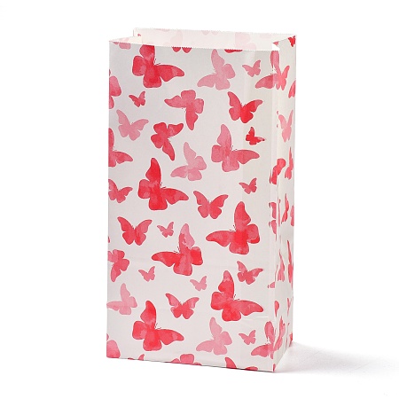 Honeyhandy Kraft Paper Bags, No Handle, Wrapped Treat Bag for Birthdays, Baby Showers, Rectangle with Butterfly Pattern, Crimson, 24x13x8.1cm