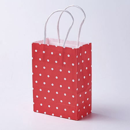 Honeyhandy kraft Paper Bags, with Handles, Gift Bags, Shopping Bags, Rectangle, Polka Dot Pattern, Red, 21x15x8cm