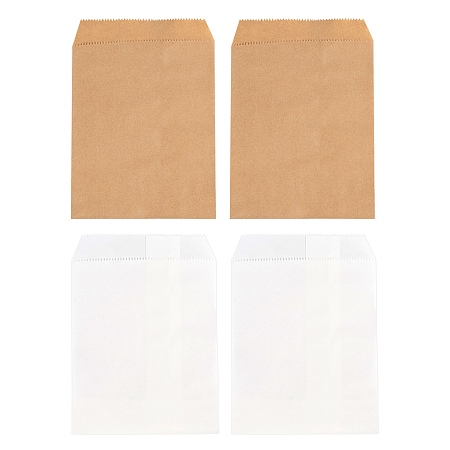 Honeyhandy 100Pcs 2 Colors White & Brown Kraft Paper Bags, No Handles, Food Storage Bags, 18x13cm, 50pcs/color