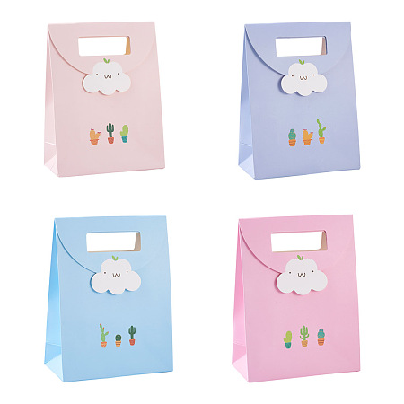 Honeyhandy Magibeads 20Pcs 4 Colors Rectangle Paper Flip Gift Bags, with Handle & Clouds & Cactus Pattern, Shopping Bags, Mixed Color, 12.3x6x16.1cm, 5pcs/color