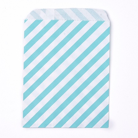 Honeyhandy Kraft Paper Bags, No Handles, Food Storage Bags, Stripe Pattern, Sky Blue, 18x13cm
