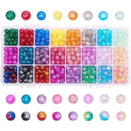 Arricraft 24 Color Crackle Beads, 800pcs 8mm Handcrafted Lampwork Glass Beads Assortment for Bracelet Jewelry Making