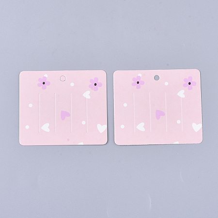Honeyhandy Cardboard Hair Clip Display Cards, Rectangle with Flower Pattern, Pink, 6x6.9x0.03cm, Hole: 4mm