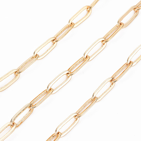 Honeyhandy Brass Paperclip Chains, Drawn Elongated Cable Chains, Soldered, with Spool, Real 18K Gold Plated, 8.5x3x0.6mm, about 16.4 Feet(5m)/roll