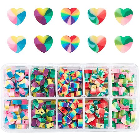 Arricraft 200 Pcs Heart Shaped Handmade Polymer Clay Beads, Soft Slime Beads, 9×10mm Mixed Color Loose Beads for Bracelet Necklace Hair Clip