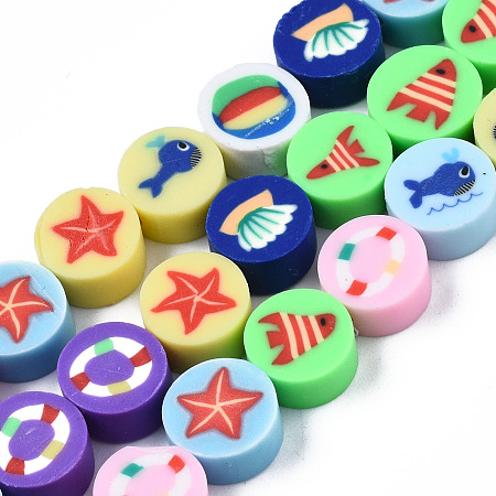 ARRICRAFT Handmade Polymer Clay Beads Strands, Flat Round, Mixed Color, 9.5x5mm, Hole: 1.6mm, about 40pcs/strand, 14.57 inch~14.76 inch(37cm~37.5cm)