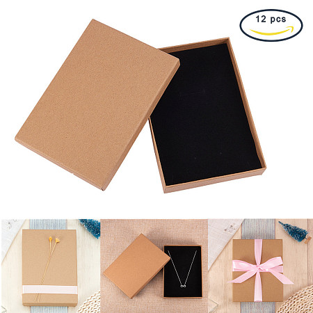 BENECREAT Rectangle Kraft Paper Box with Sponge Mat, BurlyWood, 180x125x30mm