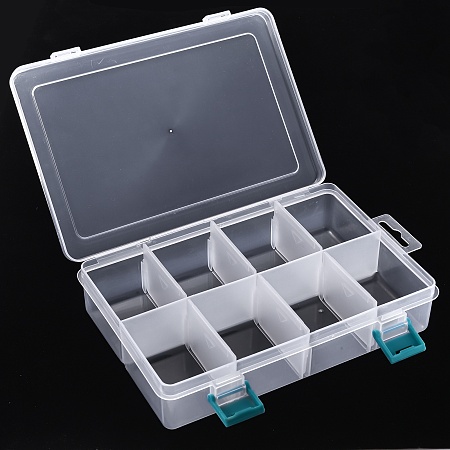 Honeyhandy Plastic Bead Storage Container, Adjustable Dividers Box, Removable 8 Compartment Organizer Boxes, Rectangle, Clear, 22x14.5x4.7cm, Compartment: 6.2x4.4x4cm