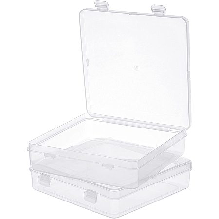 OLYCRAFT 2Pack Square Clear Plastic Organizer Box with Lid Storage Container Jewelry Box Clear Storage Box for Small Items and Crafts (6.2x6.1x1.5 Inches)