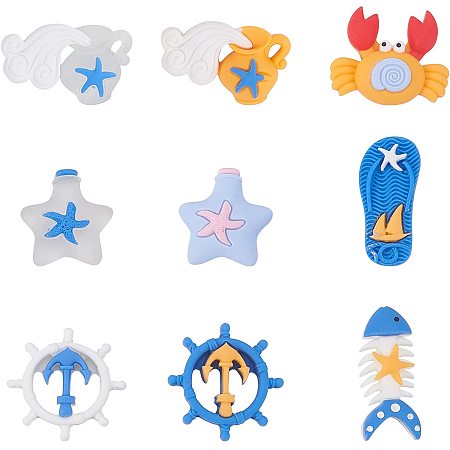 SUPERFINDINGS 54Pcs 9 Style Sea Theme Resin Flatback Cabochons Ocean Flatback Slime Beads Ocean Animals Charms for Ornament Scrapbook DIY Crafts Phone