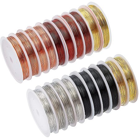 NBEADS 20 Rolls 22-Gauge/24-Gauge/26-Gauge/28-Gauge Jewelry Copper Wire, Jewelry Beading Wire Craft Wrapping Making Coil Wire Tarnish Resistant for Jewelry Making