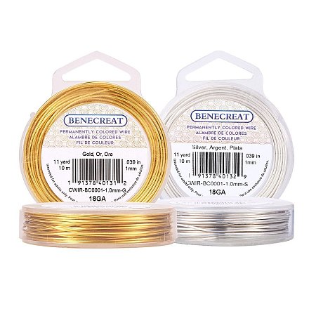 BENECREAT 2 Rolls 18-Gauge Tarnish Resistant Silver/Gold Coil Wire, 66-Feet/22-Yard in Total