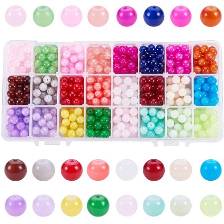 Arricraft 24 Color Imitation Jade Glass Beads, 720pcs Round Stone Loose Beads Assortment Lot for Jewelry Making Necklace Bracelet Earrings Accessories