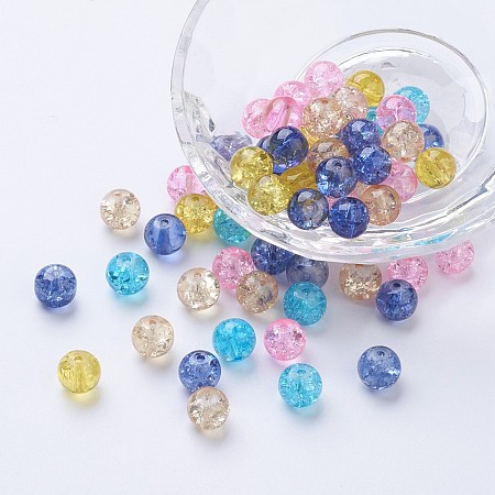 Honeyhandy Baking Painted Crackle Glass Beads, Pastel Mix, Round, Mixed Color, 8~8.5x7.5~8mm, Hole: 1mm, about 100pcs/bag