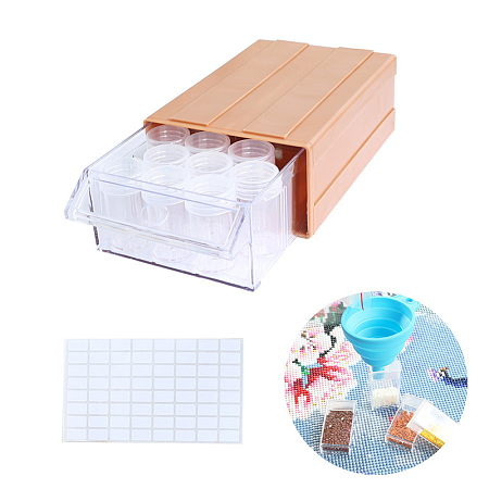 Diamond Painting Storage Stackable Bead Organizer Drawers, with 22 Slots Round Individual Containers, Silicone Funnel and Writable Stickers, PeachPuff, 182x110x60mm