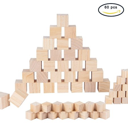 BENECREAT 60PCS Wooden Cubes – 30PCS 1.38 Inch & 30PCS 0.79 Inch- Baby Wood Square Blocks – For Baby Shower DIY Crafts Carving Art Supplies