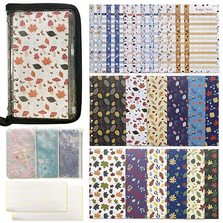 ARRICRAFT Reusable Plastic Budget Envelopes for Cash Savings, with Budget Sheets, Label Stickers and Organizer Wallet, Mixed Color, Leaf Pattern, 171x87x0.1mm