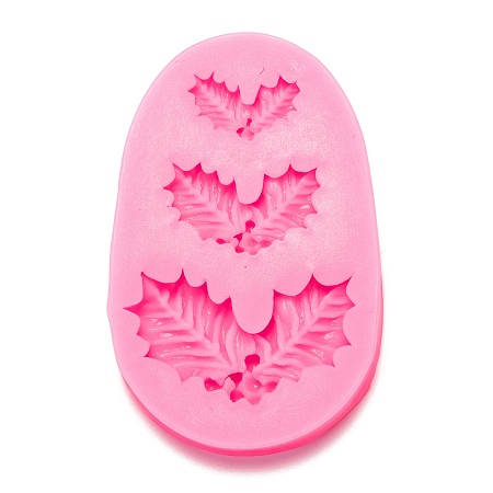 Honeyhandy Christmas Holly Berry with Leaves Fondant Molds, Food Grade Silicone Molds, for DIY Cake Decoration, Chocolate, Candy, UV Resin & Epoxy Resin Craft Making, Hot Pink, 84x54x12mm, Leaf: 13x22mm, 19x31mm and 28x45mm