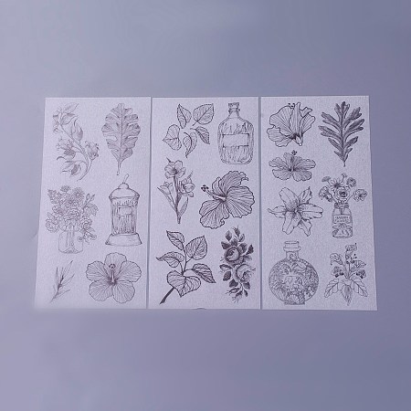 Honeyhandy Scrapbook Stickers, Self Adhesive Picture Stickers, Mixed Flower & Leaf, Black, 200x100mm