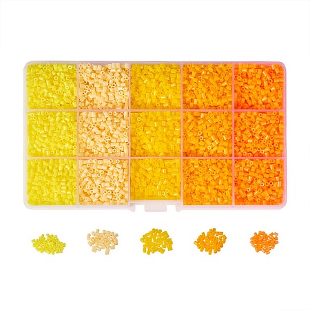 PandaHall Elite 1 Box 5 Color DIY Tube Fuse Beads Kits with Plastic Beading Tweezers Plastic Pegboards and Ironing Paper Pack Diameter 2.5mm Orange Theme