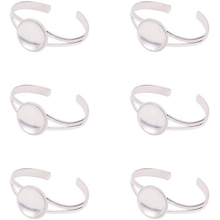 Arricraft 5 pcs Silver Brass Bezel Tray Blank Cuff Bangles Bracelet with 25mm Clear Flat Round Cabochon for Bracelet DIY Jewelry Making, Men and Women