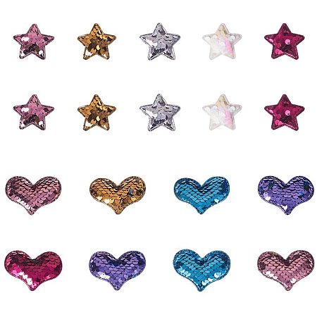 Arricraft 20 pcs 10 Styles Iron on/Sewing on Heart/Star Patches, Sequins Patch Stickers Applique Embroidered Patches Sequin for Jeans Jackets Clothing Hat Stitching DIY Art crafts
