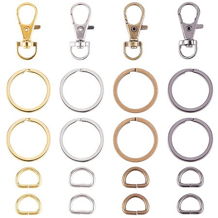 PH PandaHall 40 Sets 4 Colors DIY Key Chain Making, 40pcs Alloy Lobster Claw Clasps, 20pcs D-Shaped Iron Rings and 20pcs Alloy Round Rings for Dog Collar/Jewelry Finding